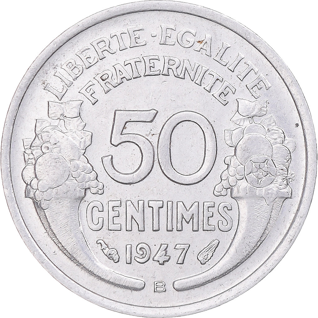 Moneda, Francia, Morlon, 50 Centimes, 1947, Beaumont - Le Roger, SC, Aluminio