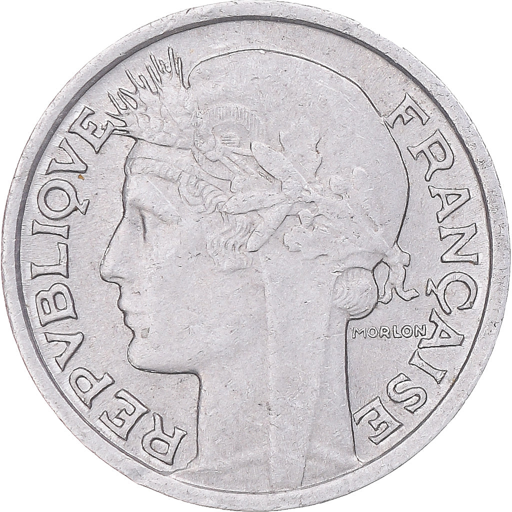 Moneda, Francia, Morlon, 50 Centimes, 1947, Beaumont - Le Roger, MBC, Aluminio