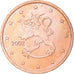 Finland, 5 Euro Cent, 2002, Vantaa, PR, Copper Plated Steel, KM:100