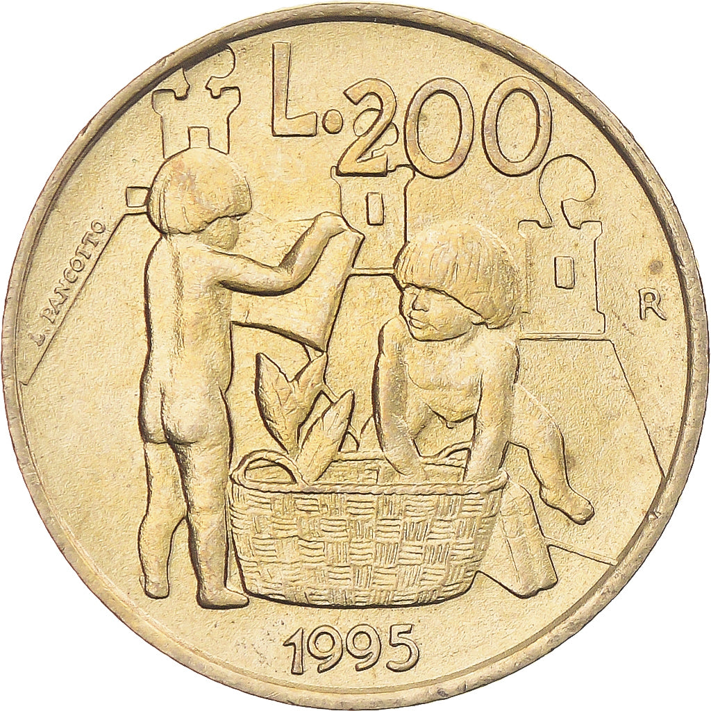 Moneta, San Marino, 200 Lire, 1995, Rome, AU(55-58), Aluminium-Brąz, KM:329