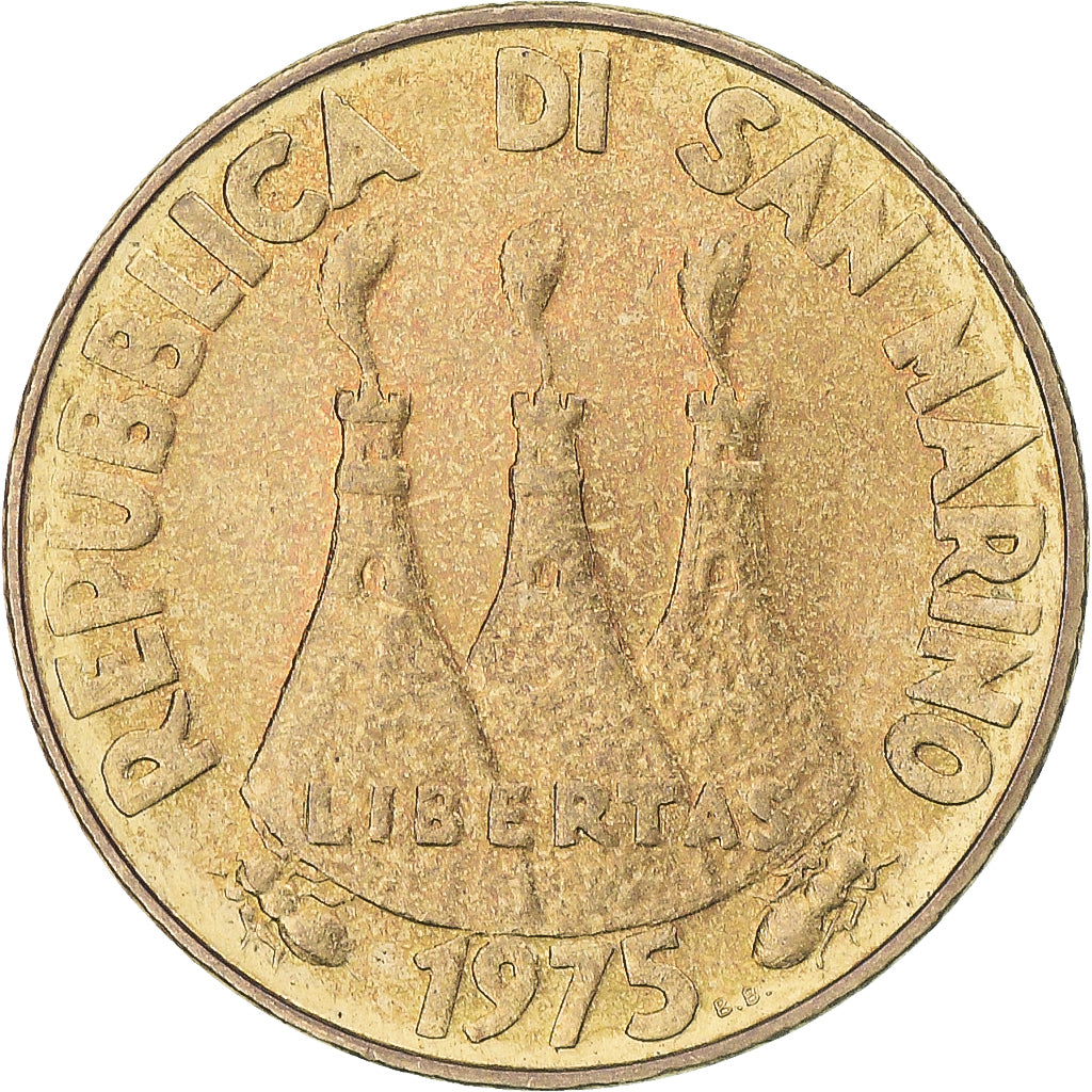 Moeda, San Marino, 20 Lire, 1975, MS(63), Alumínio-Bronze, KM:44