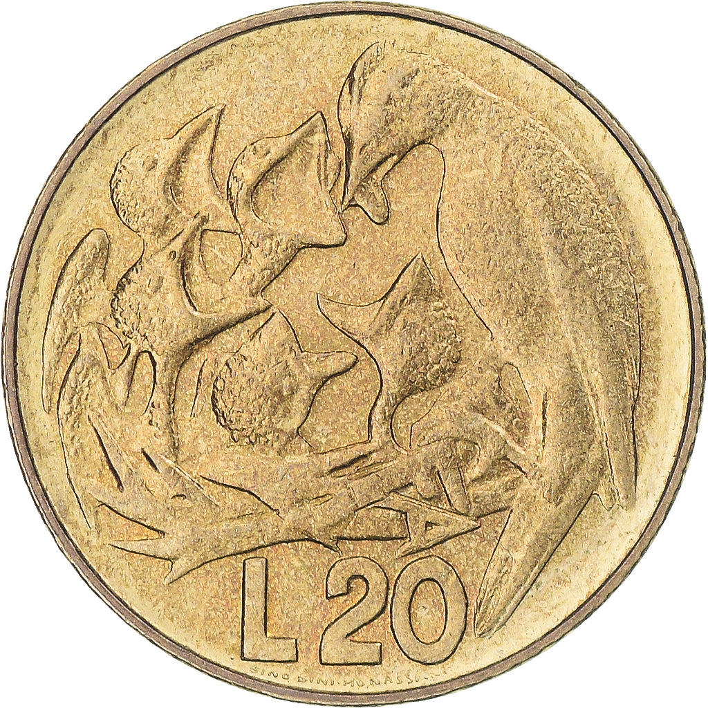 Moeda, San Marino, 20 Lire, 1975, MS(63), Alumínio-Bronze, KM:44