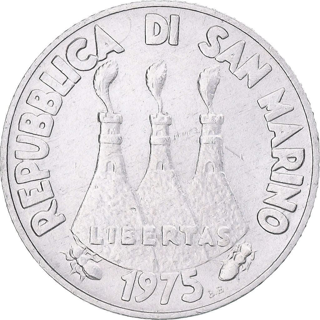 Moneda, San Marino, 2 Lire, 1975, SC, Aluminio, KM:41