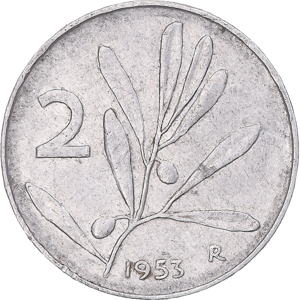 Moeda, Itália, 2 Lire, 1953, Rome, EF(40-45), Alumínio, KM:94
