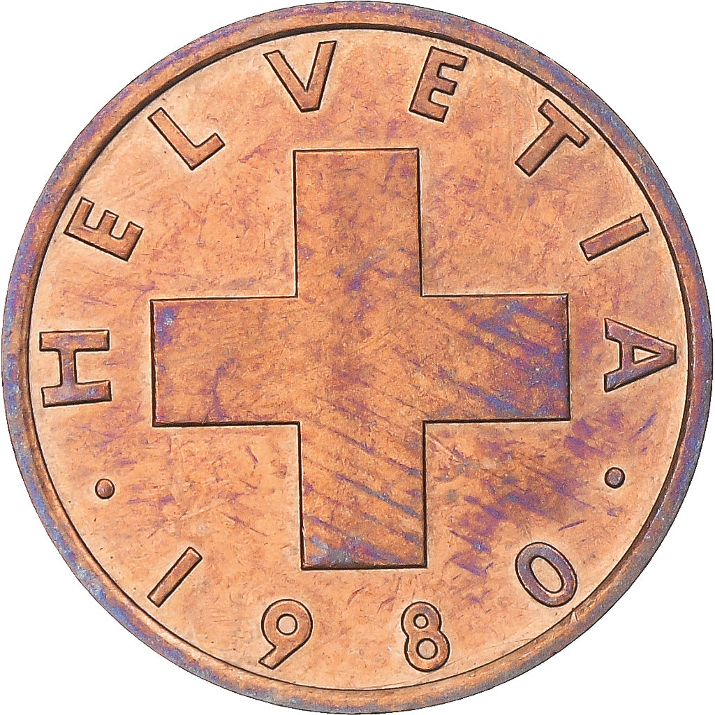 Moneta, Szwajcaria, Rappen, 1980, Bern, EF(40-45), Brązowy, KM:46