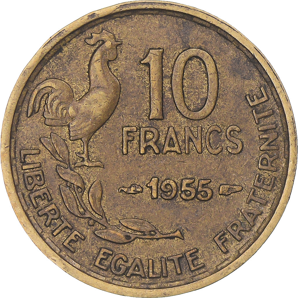 Moneta, Francia, Guiraud, 10 Francs, 1955, Paris, MB+, Alluminio-bronzo