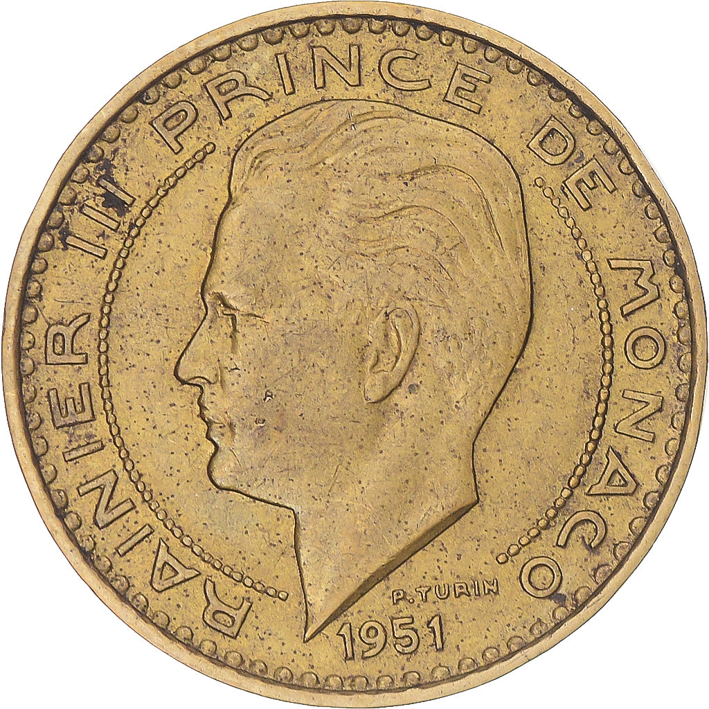 Moneta, Monaco, Rainier III, 20 Francs, Vingt, 1951, EF(40-45), Aluminium-Brąz