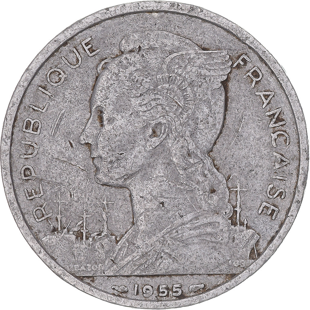 Coin, Réunion, 5 Francs, 1955, VF(20-25), Aluminum, KM:9