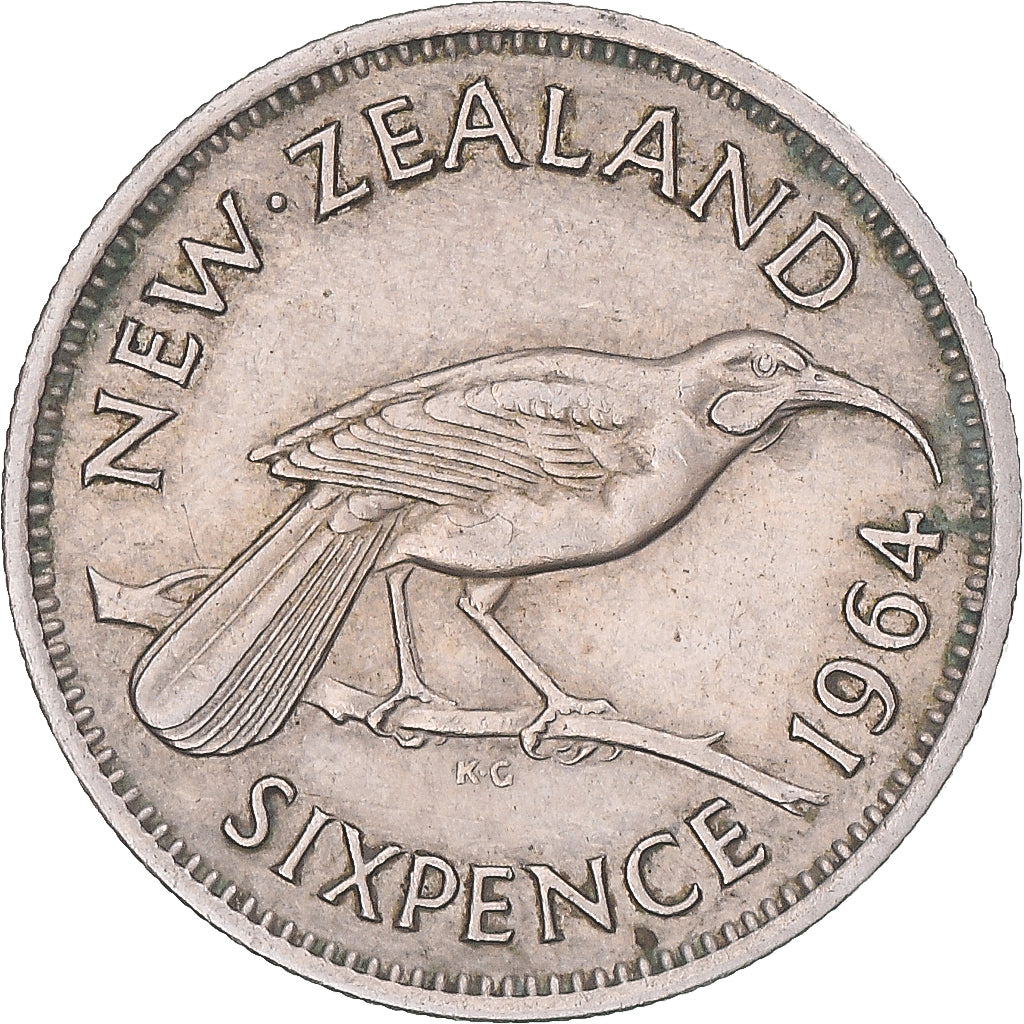 Moeda, Nova Zelândia, Elizabeth II, 6 Pence, 1964, EF(40-45), Cobre-níquel