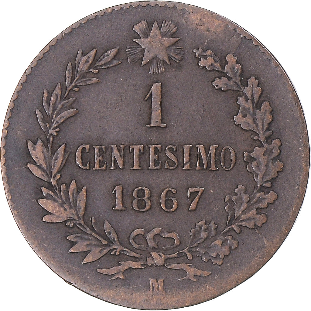 Moneta, Włochy, Vittorio Emanuele II, Centesimo, 1867, Milan, VF(30-35)