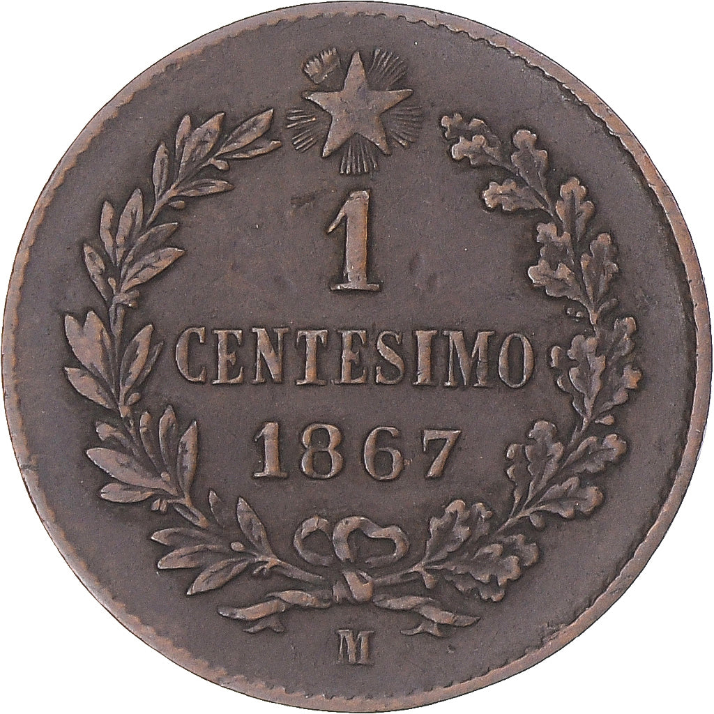 Moeda, Itália, Vittorio Emanuele II, Centesimo, 1867, Milan, EF(40-45), Cobre