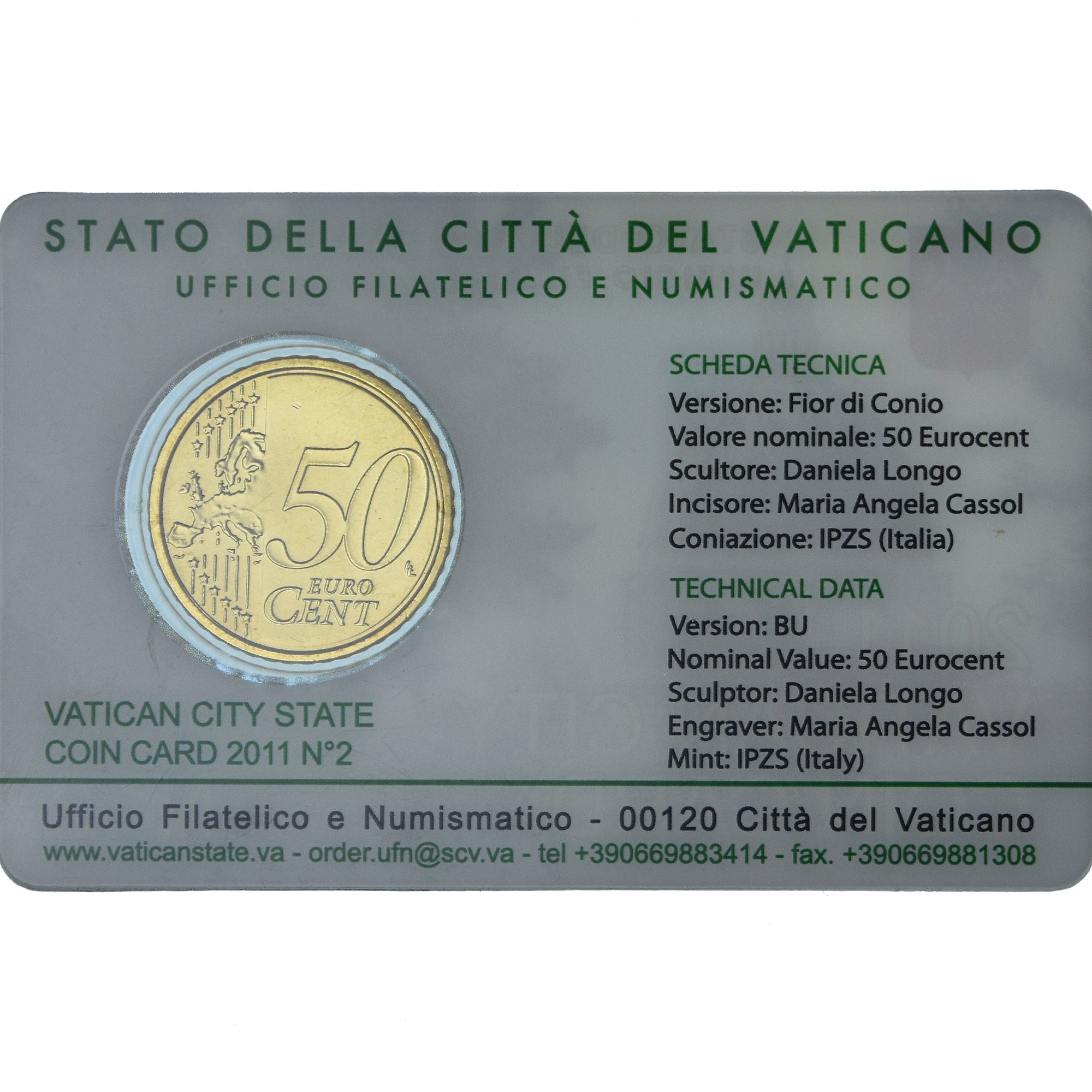 CITTÀ DEL VATICANO, 50 Euro Cent, 2011, Rome, FDC, Ottone