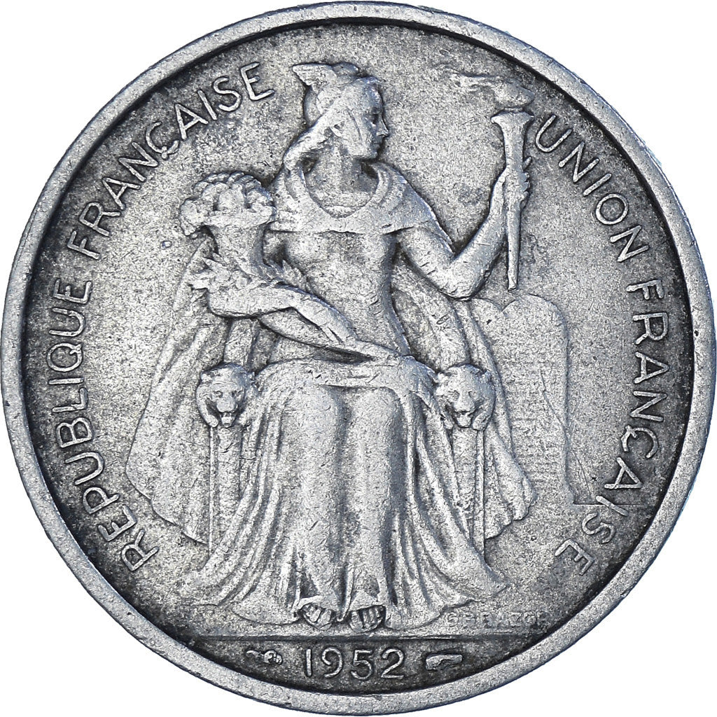 Moneta, OCEANIA FRANCESE, 5 Francs, 1952, MB+, Alluminio, KM:4