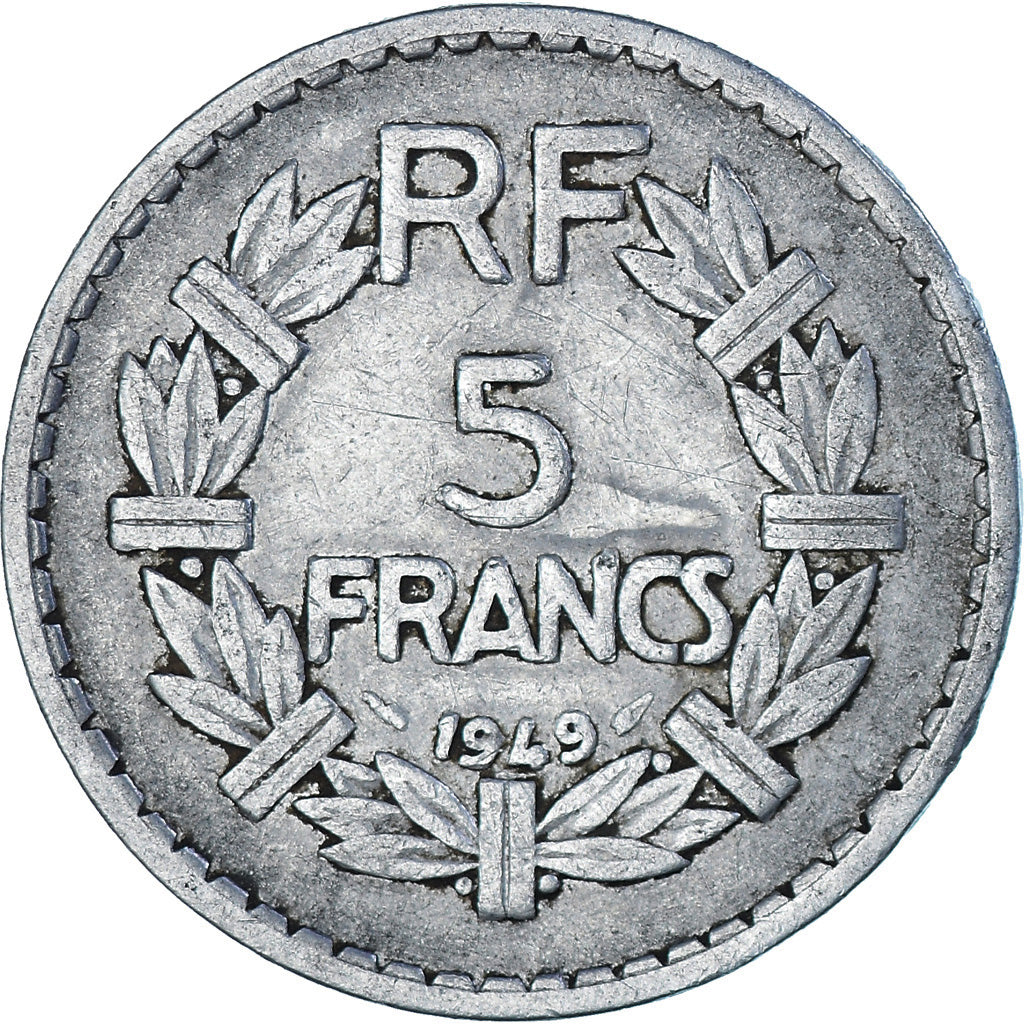 Moneta, Francia, Lavrillier, 5 Francs, 1949, Paris, MB+, Alluminio, KM:888b.1