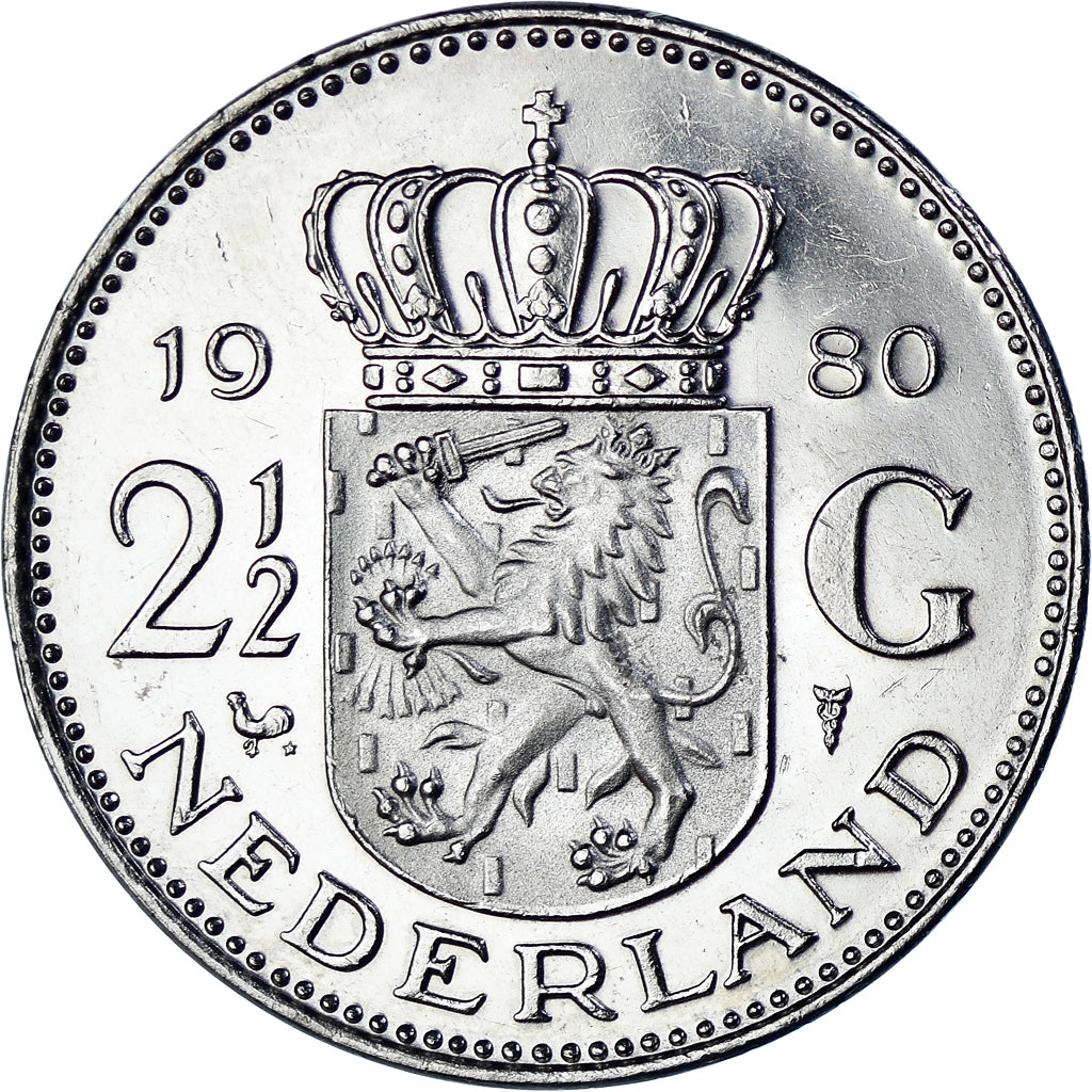 Moneta, Paesi Bassi, Juliana, 2-1/2 Gulden, 1980, BB+, Nichel, KM:191