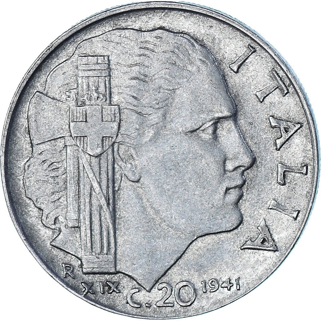 Coin, Italy, 20 Centesimi, 1941, Rome, EF(40-45), Acmonital (ferritique), KM:75b