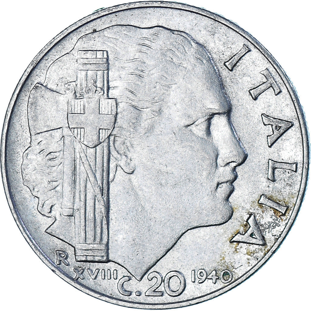Coin, Italy, 20 Centesimi, 1940, Rome, EF(40-45), Acmonital (ferritique), KM:75b
