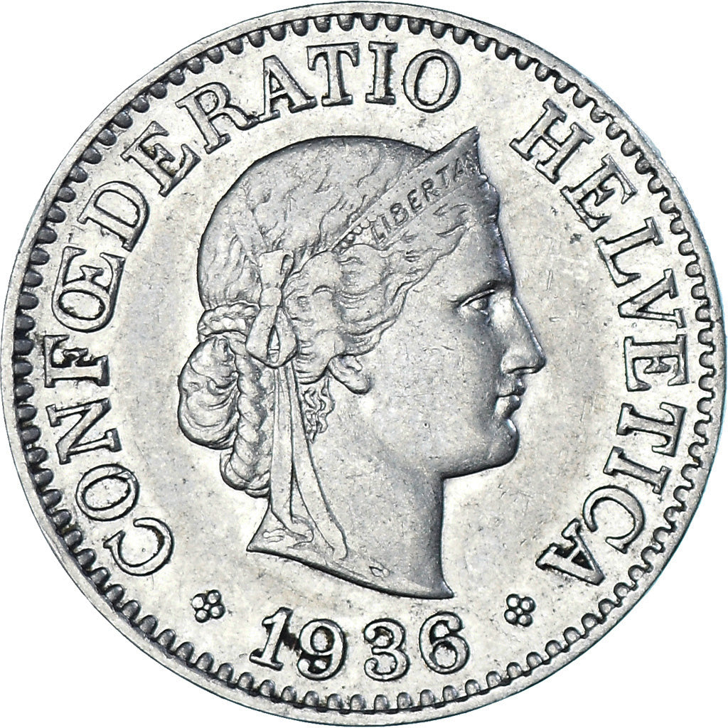 Coin, Switzerland, 10 Rappen, 1936, Bern, EF(40-45), Nickel, KM:27b