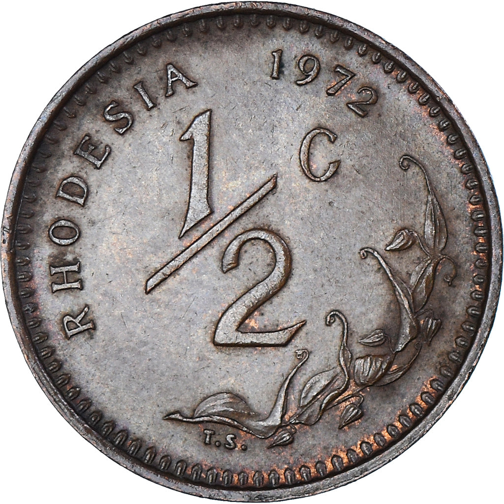 Coin, Rhodesia, 1/2 Cent, 1972, Pretoria, AU(50-53), Bronze, KM:9