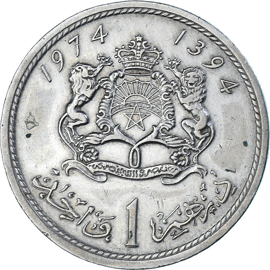 Coin, Morocco, al-Hassan II, Dirham, 1974/AH1394, EF(40-45), Copper-nickel