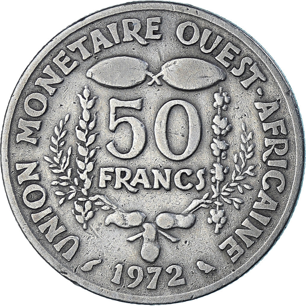 Moneda, Estados del África Occidental, 50 Francs, 1972, Paris, BC+, Cobre -