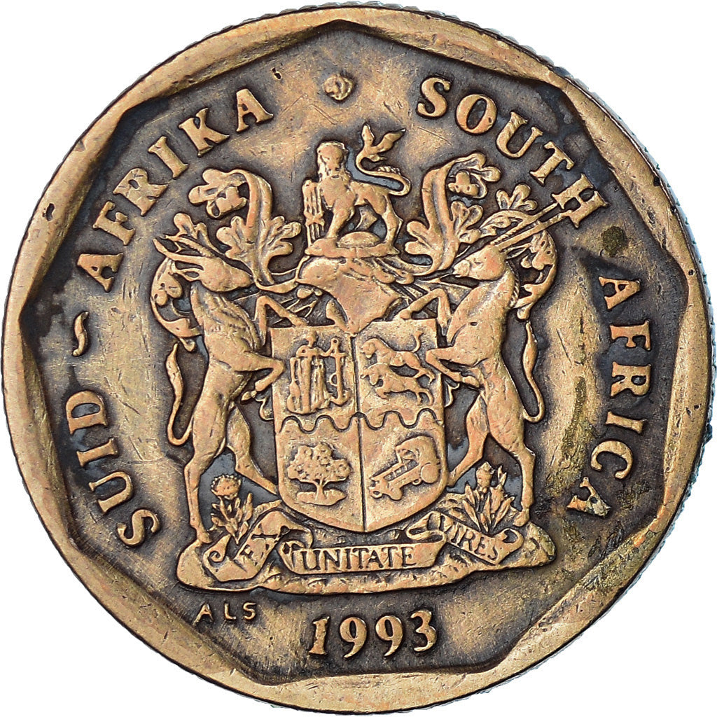 Moneta, Sudafrica, 50 Cents, 1993, Pretoria, BB, Acciaio placcato in bronzo