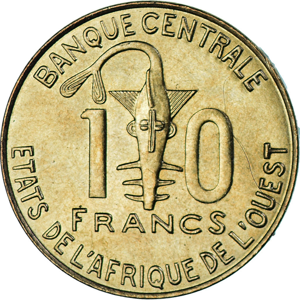 Coin, West African States, 10 Francs, 2003, Paris, EF(40-45), Aluminum-Bronze