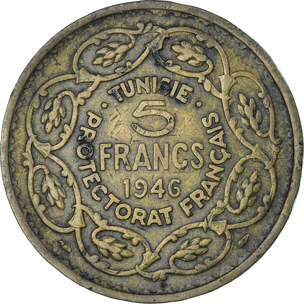 Munten, Tunisië, Muhammad al-Amin Bey, 5 Francs, 1946, Paris, ZF