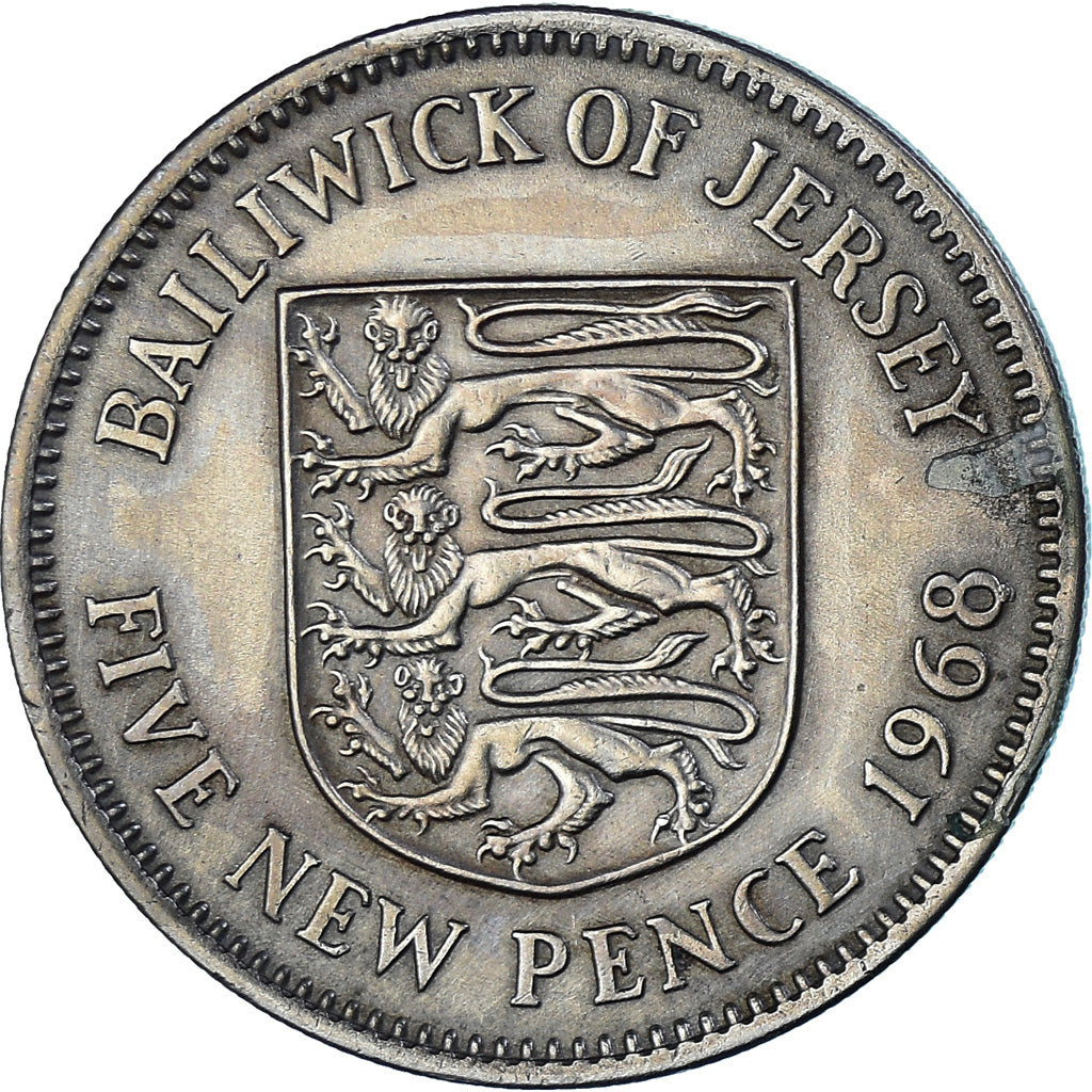 Coin, Jersey, 5 New Pence, 1968, AU(55-58), Copper-nickel