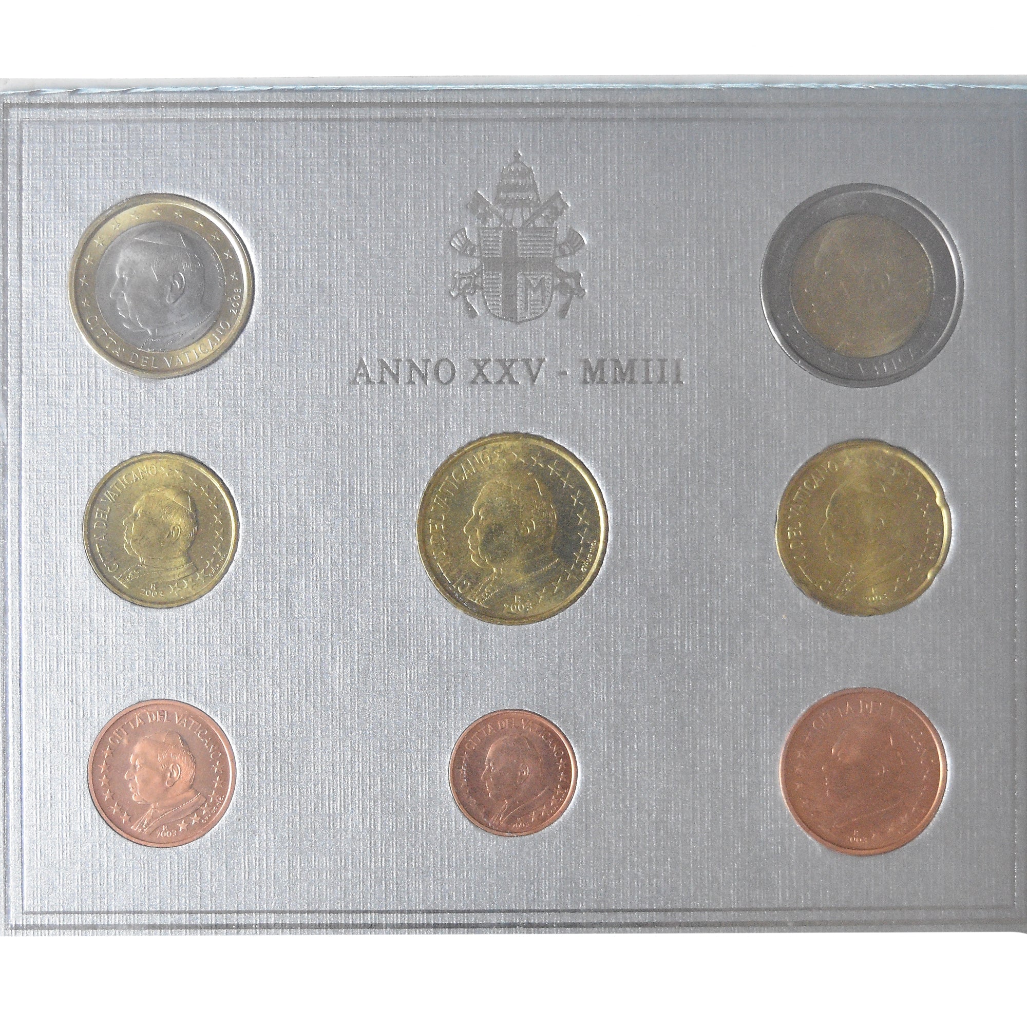 Vaticano, Jean-Paul II, 1 Cent to 2 Euro, 2003 - Anno XXV, Rome, BU, FDC