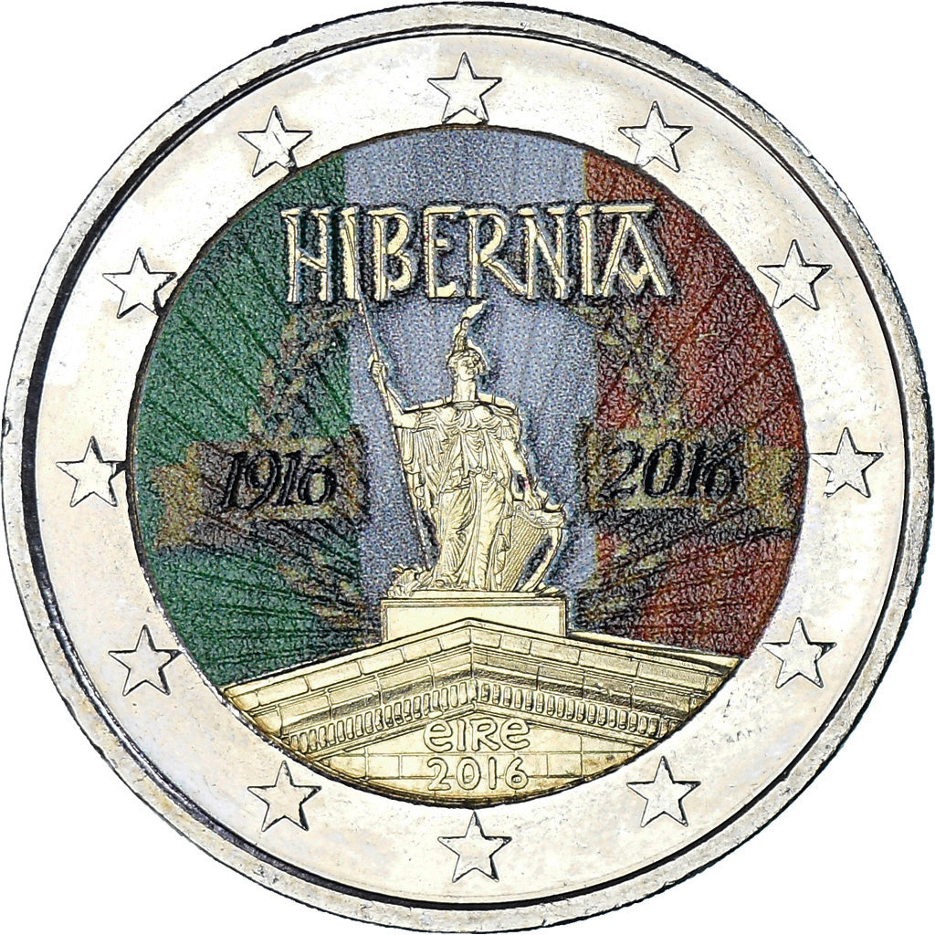Ireland, 2 Euro, 2016, HIBERNIA colorized, MS(63), Bi-Metallic