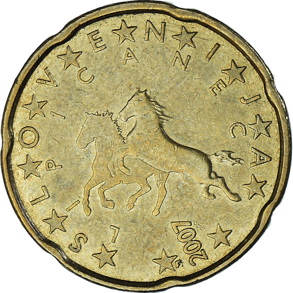 Slovenia, 20 Euro Cent, 2007, EF(40-45), Brass, KM:72