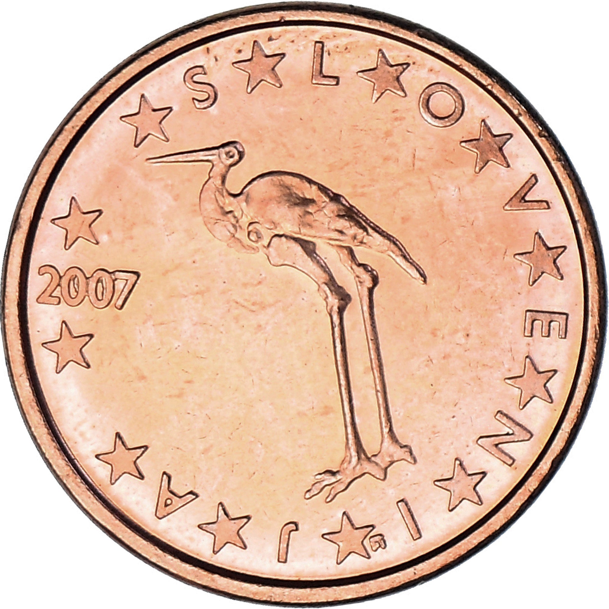 Coin, Slovenia, Euro Cent, 2007, MS(63), Copper Plated Steel