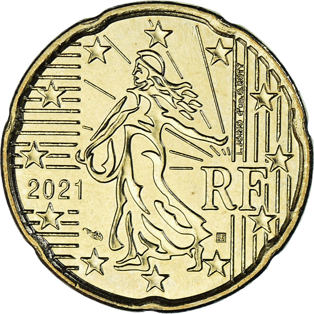 Francia, 20 Euro Cent, 2021, SC, Latón