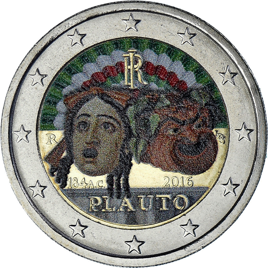 Italy, 2 Euro, Plauto, poète romain, 2016, Colourized, MS(63), Bi-Metallic