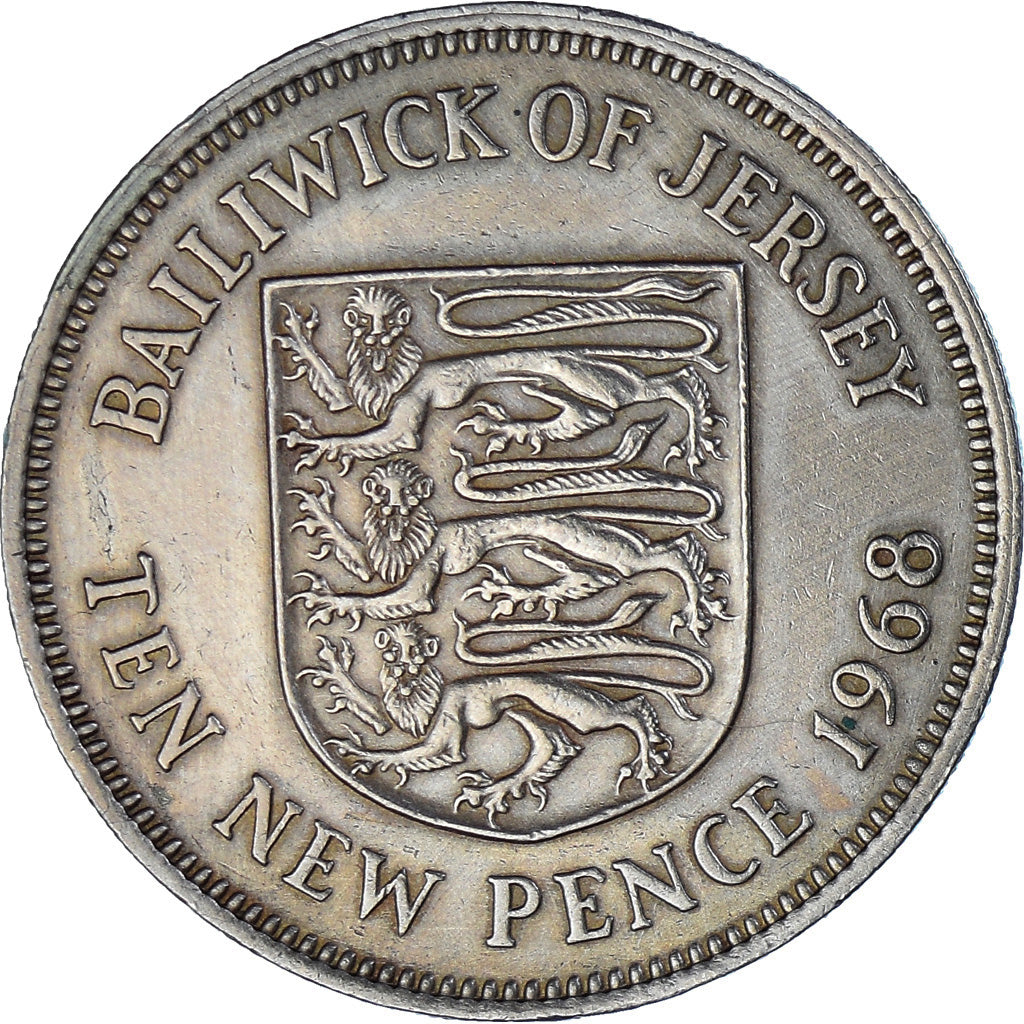Coin, Jersey, Elizabeth II, 10 New Pence, 1968, EF(40-45), Copper-nickel, KM:33
