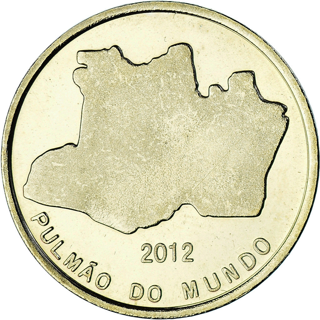 Coin, Brazil, 100 Reis, 2012, Amazonie., MS(63), Acier plaqué laiton