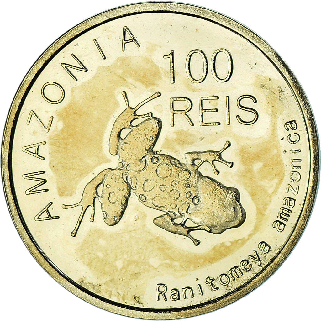 Coin, Brazil, 100 Reis, 2012, Amazonie., MS(63), Acier plaqué laiton