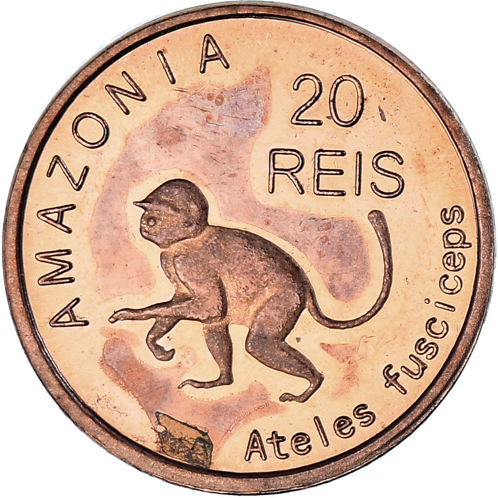 Coin, Brazil, 20 Reis, 2012, Amazonie., MS(63), Acier plaqué cuivre