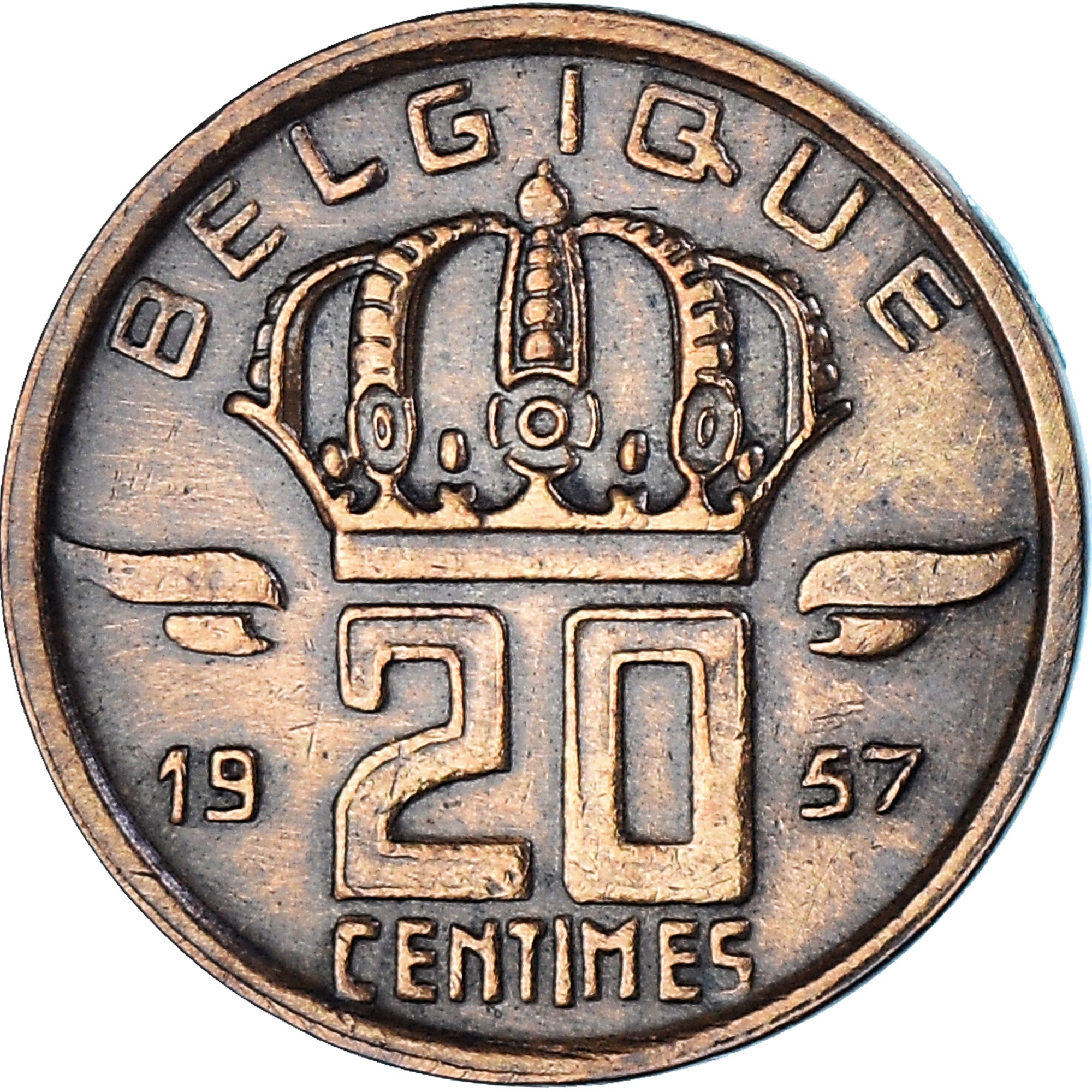 Münze, Belgien, 20 Centimes, 1957, SS, Bronze, KM:146