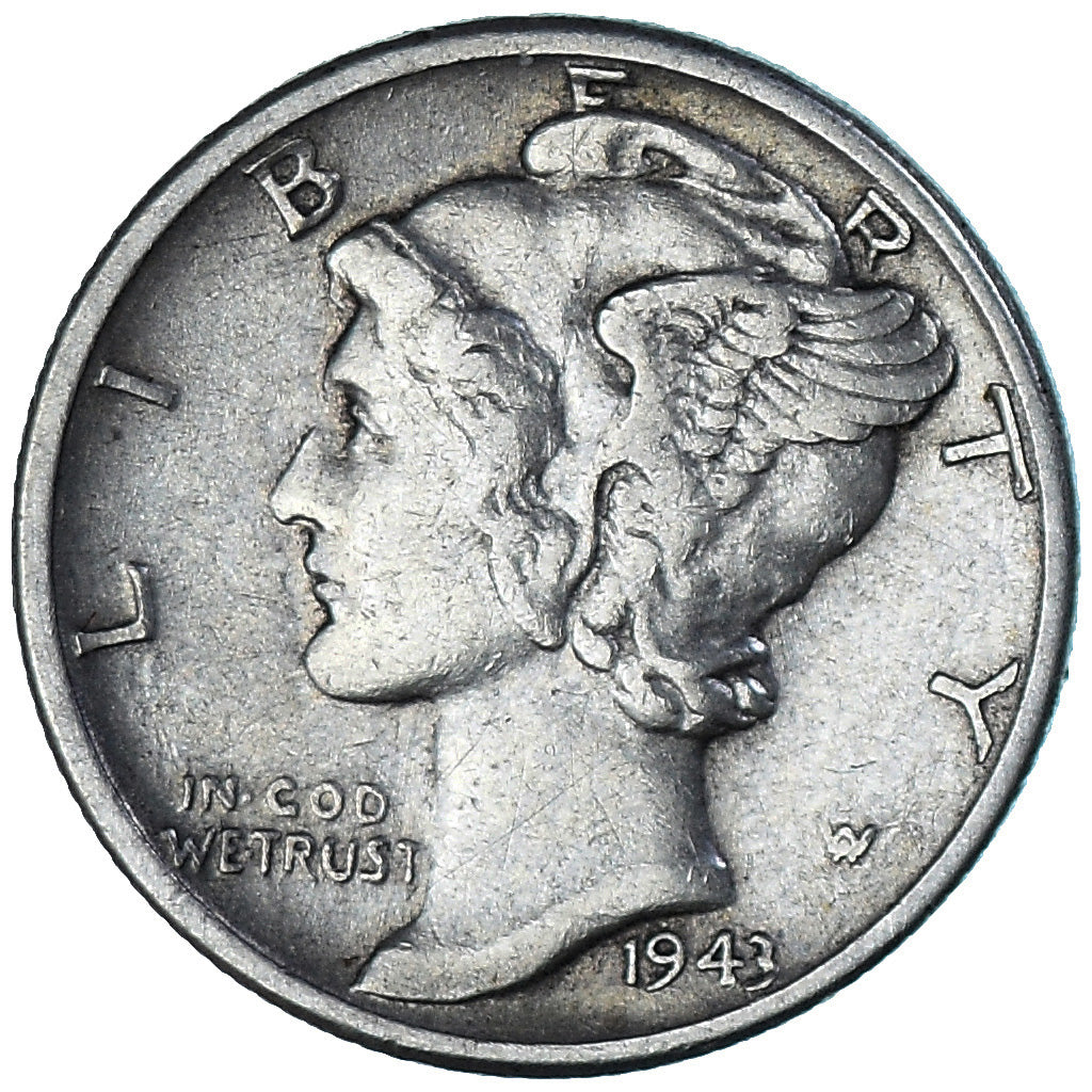 Coin, United States, Mercury Dime, Dime, 1943, U.S. Mint, Philadelphia