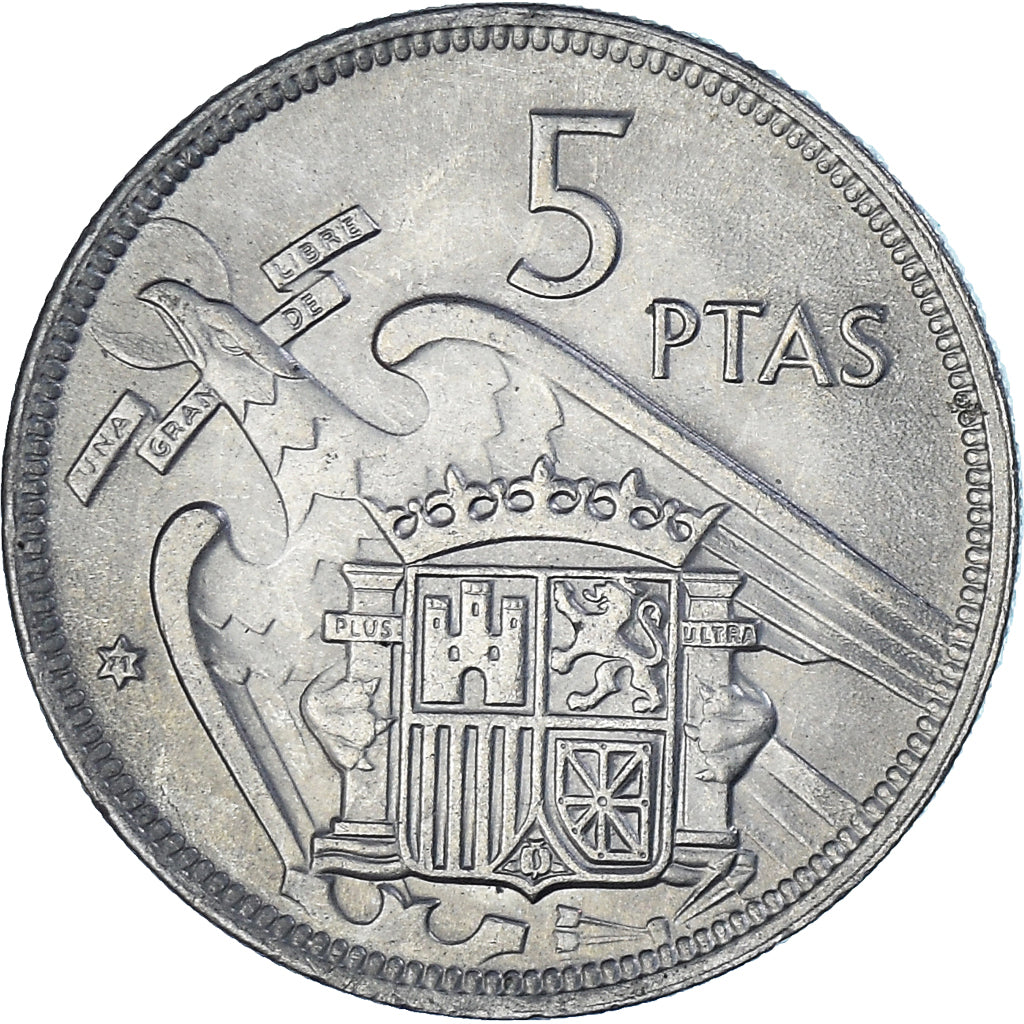 Moneda, España, Caudillo and regent, 5 Pesetas, 1971, MBC, Cobre - níquel