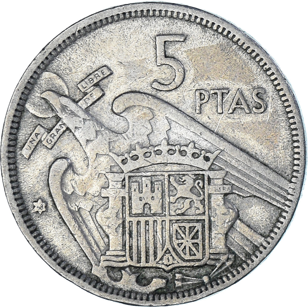 Moneda, España, Caudillo and regent, 5 Pesetas, 1968, BC+, Cobre - níquel