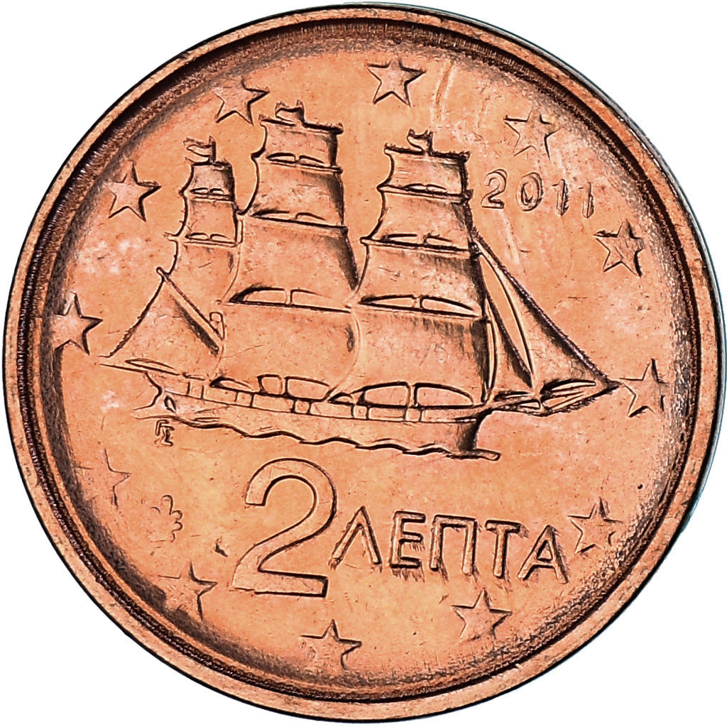 Grécia, 2 Euro Cent, 2011, Athens, MS(63), Aço Cromado a Cobre, KM:182