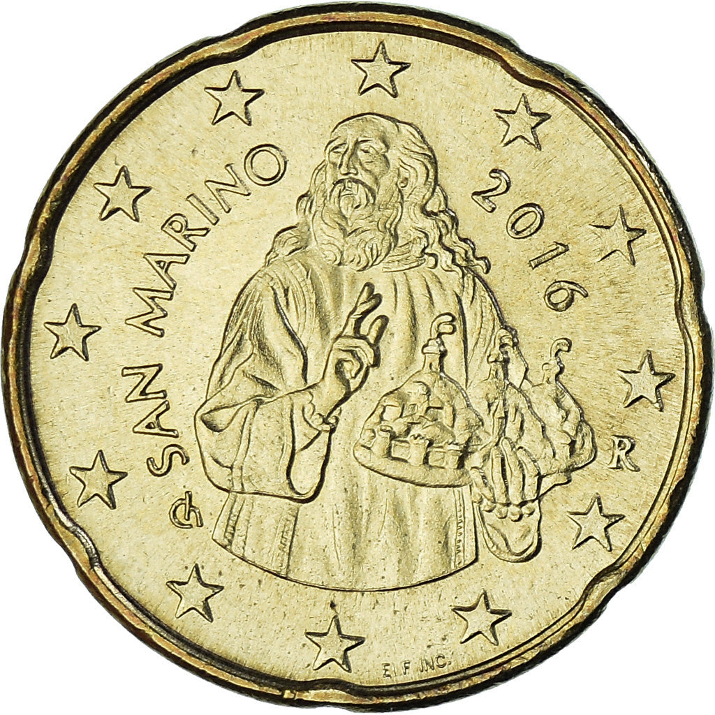 San Marino, 20 Euro Cent, 2016, Rome, MS(65-70), Brass, KM:New