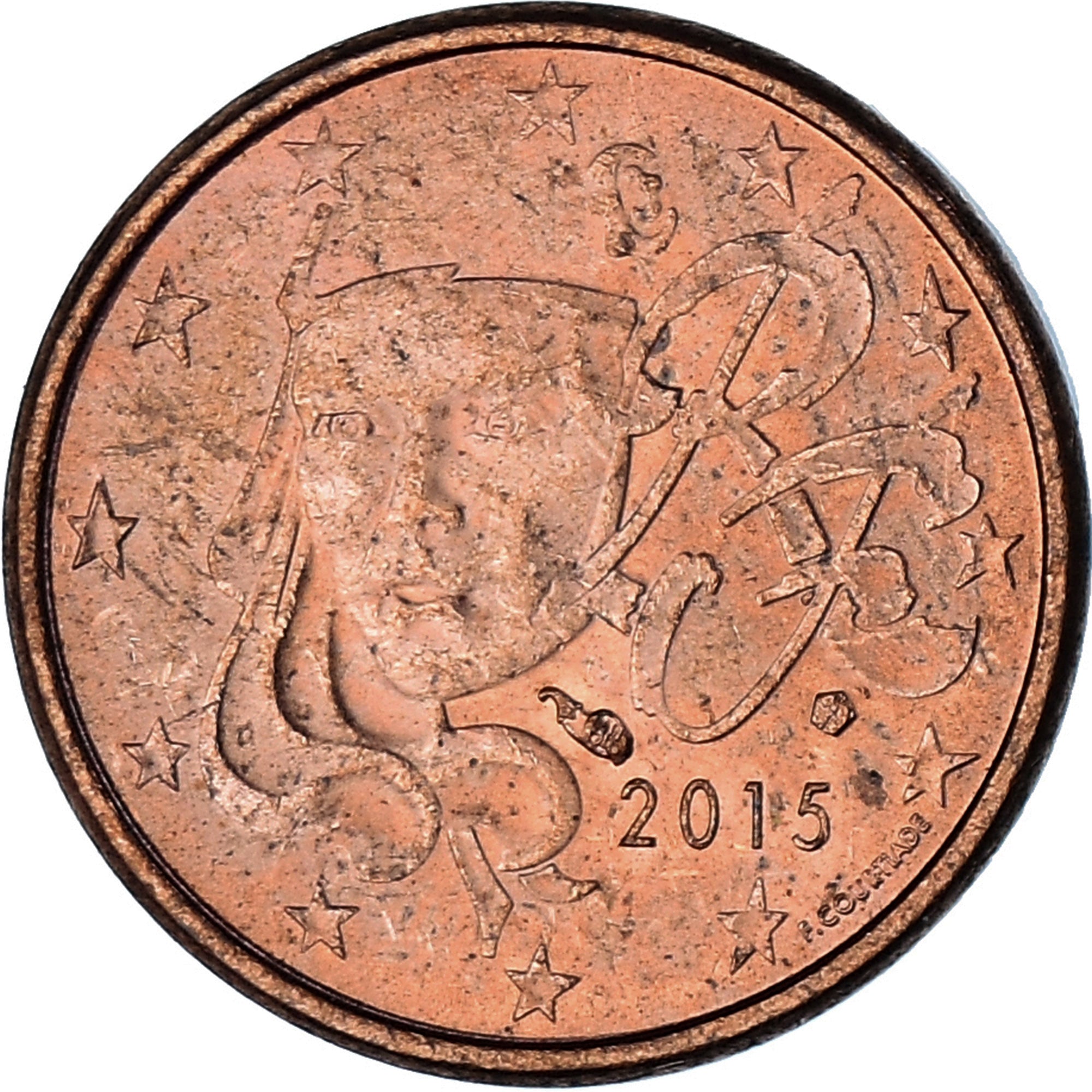 Francia, Euro Cent, 2015, MBC, Cobre chapado en acero