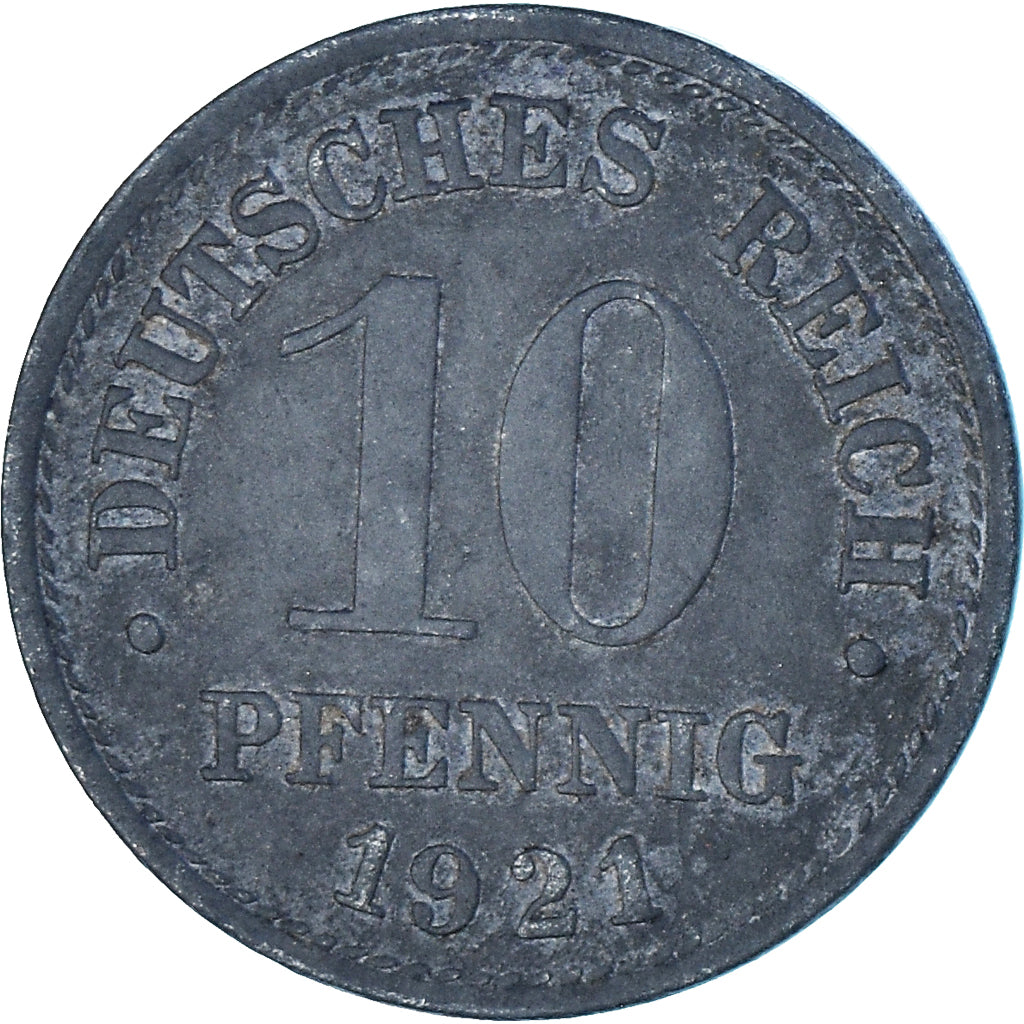 Coin, GERMANY - EMPIRE, 10 Pfennig, 1921, EF(40-45), Zinc, KM:26