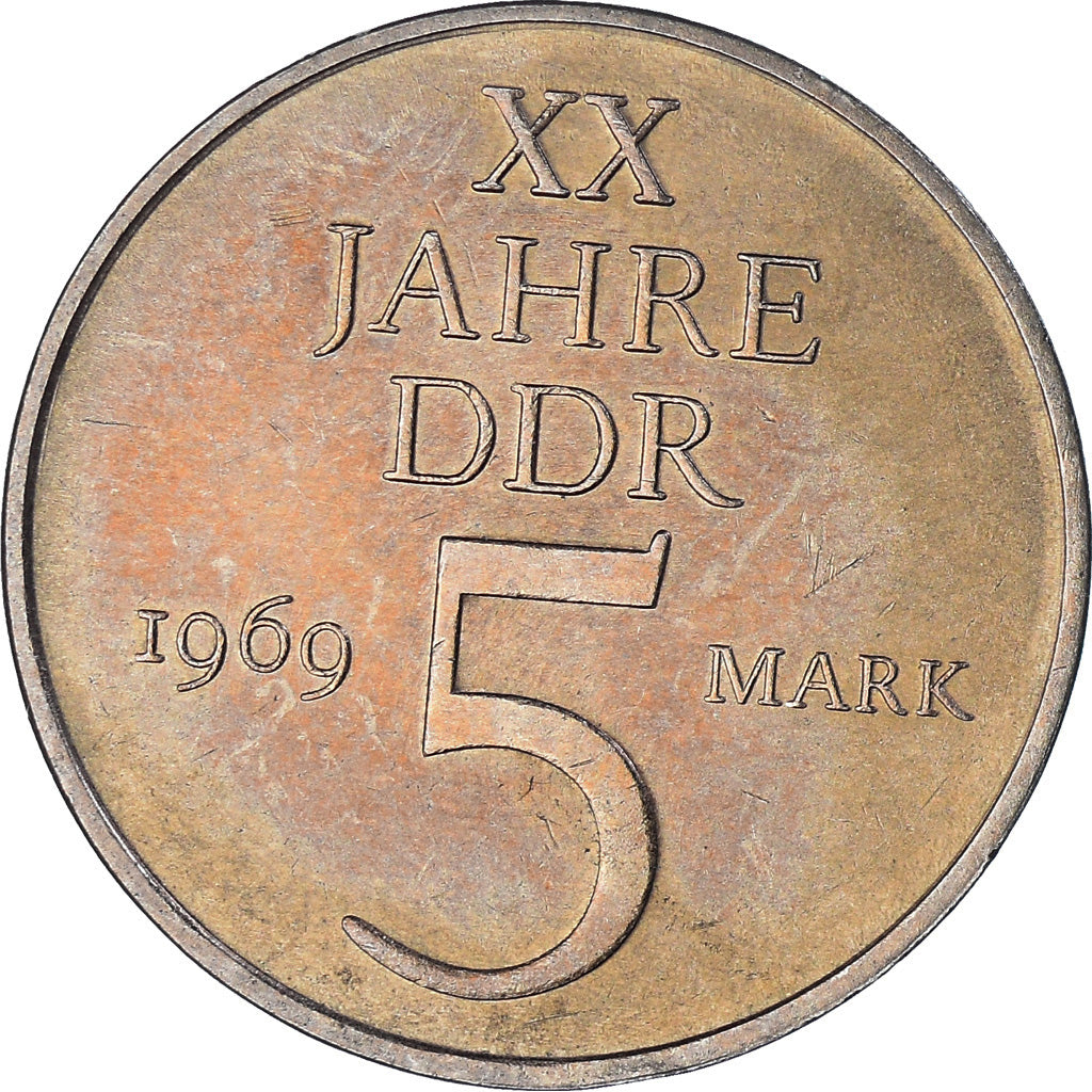Moneta, REPUBBLICA DEMOCRATICA TEDESCA, 5 Mark, 1969, BB, Nichel-bronzo, KM:22.1