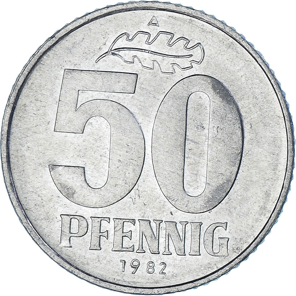 Moneta, NIEMCY - NRD, 50 Pfennig, 1982, Berlin, AU(50-53), Aluminium, KM:12.2