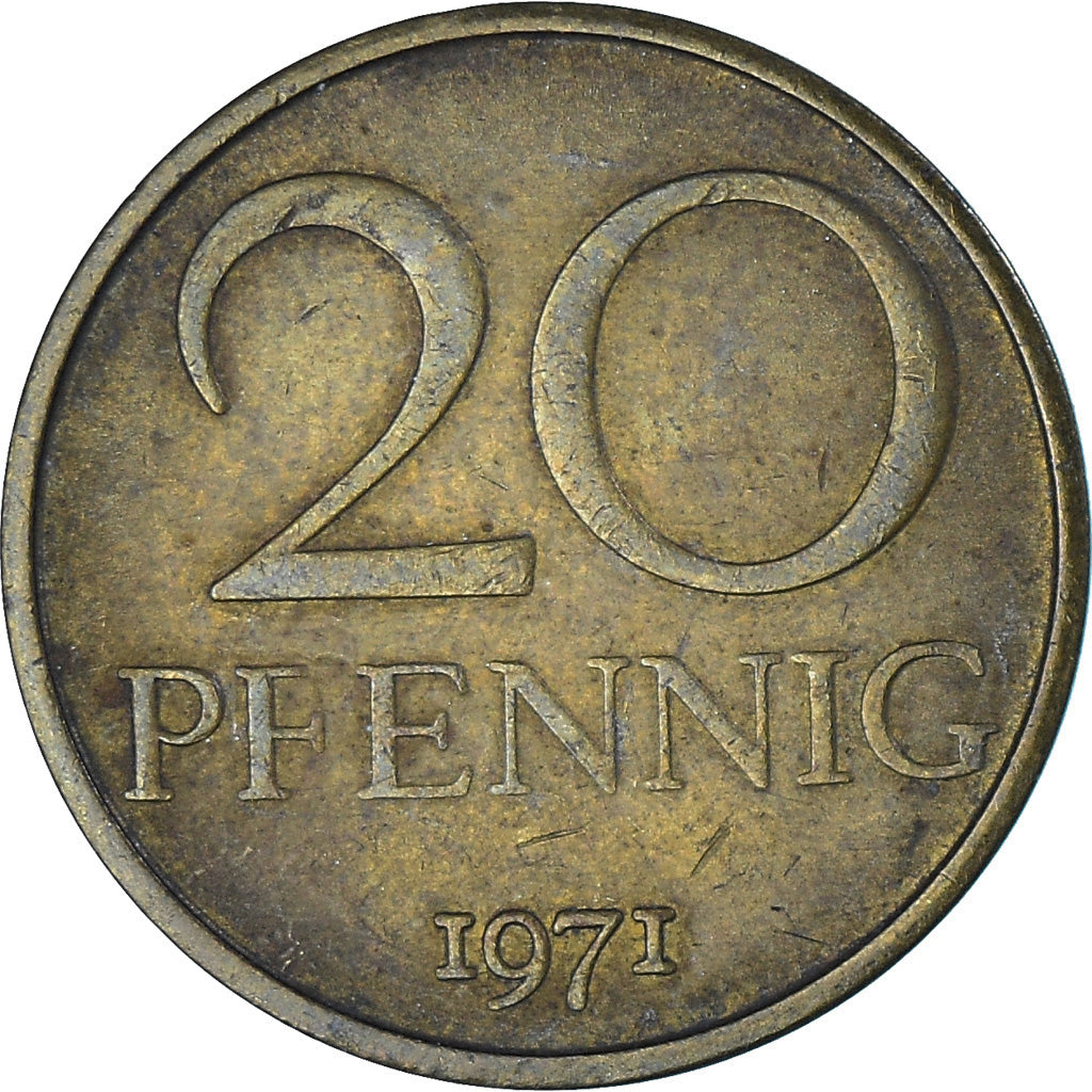 Münze, GERMAN-DEMOCRATIC REPUBLIC, 20 Pfennig, 1971, Berlin, SS, Messing, KM:11